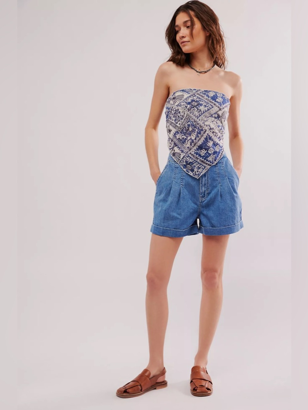 Free People Frame Pleated Wide Cuffed Shorts